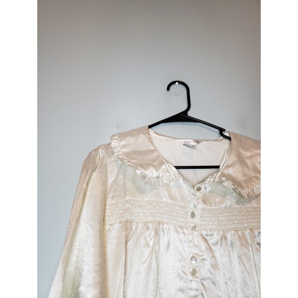 Fundamentals Women M Midi Nightgown Satin Cream Floral Grannycore Ruffle Collar - Picture 4 of 5